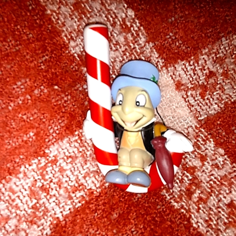 Jiminy on a candy cane without box Christmas ornament
